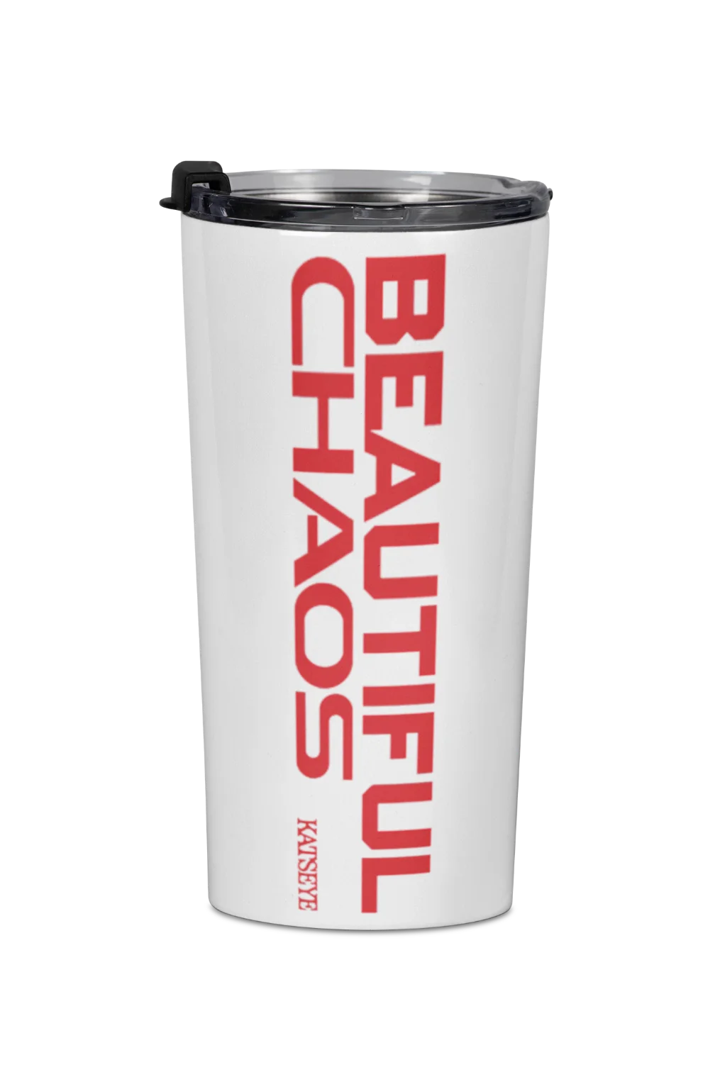 white katseye stainless steel bottle with beautiful chaos design